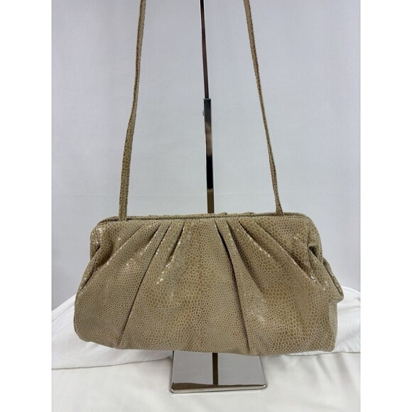 Hobo International Pillow Frame Clutch Tan Leather Snake Reptile Shoulder Strap - Picture 6 of 10